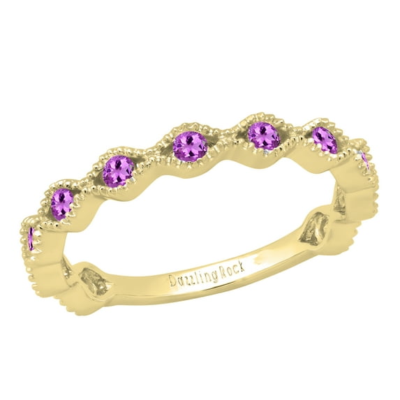 Dazzlingrock Collection Round Amethyst 11 Stone Stackable Wave Band Ring for Women (Color Purple, Clarity Moderately Included) in 14K Yellow Gold, Size 6.5