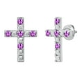 thumbnail image 1 of Dazzlingrock Collection Round Amethyst 5 Stone Religious Cross Screwback Stud Earrings for Women (Color Purple, Clarity Moderately Included) in 925 Sterling Silver, 1 of 3