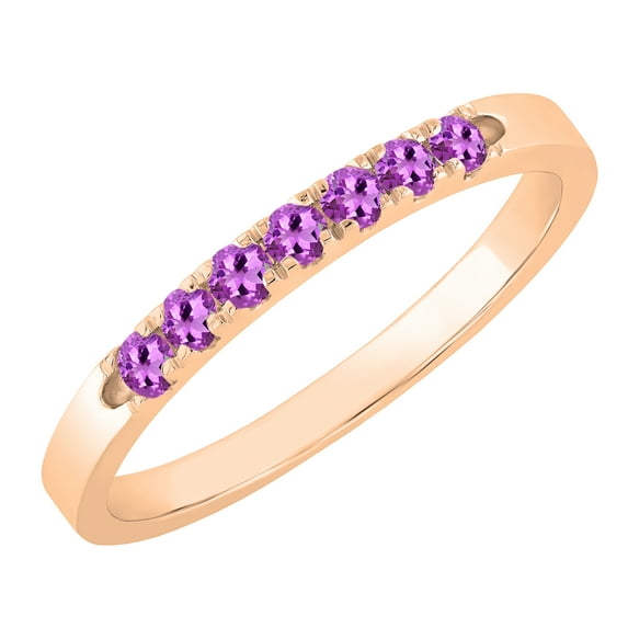 Dazzlingrock Collection Round Amethyst 7 Stone Stackable Wedding Band for Women (Color Purple, Clarity Moderately Included) in 14K Rose Gold, Size 4.5