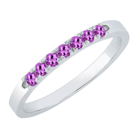Dazzlingrock Collection Round Amethyst 7 Stone Stackable Wedding Band for Women (Color Purple, Clarity Moderately Included) in 14K White Gold, Size 8