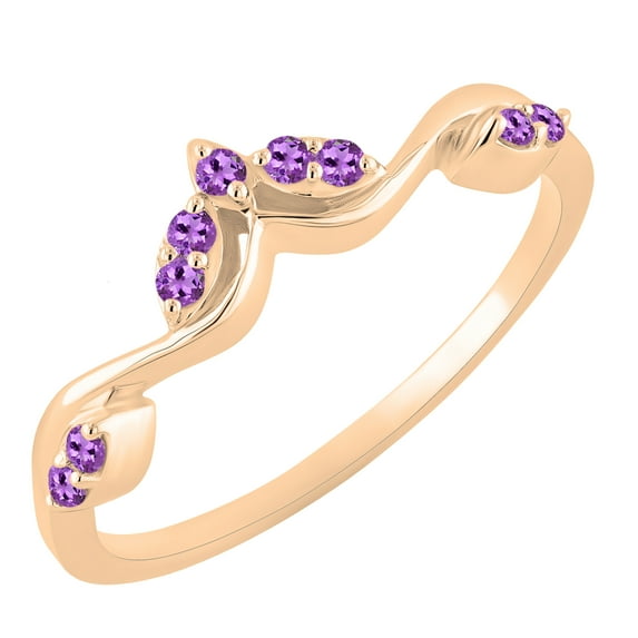 Dazzlingrock Collection Round Amethyst Leaf Design Curved Fashion Wedding Band for Women (Color Purple, Clarity Moderately Included) in 14K Rose Gold, Size 7.5