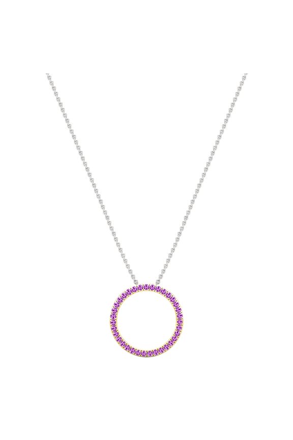 Collection Round Amethyst Open Eternity Circle of Life Pendant for Women (Color Purple, Clarity Moderately Included) in 14K Yellow Gold