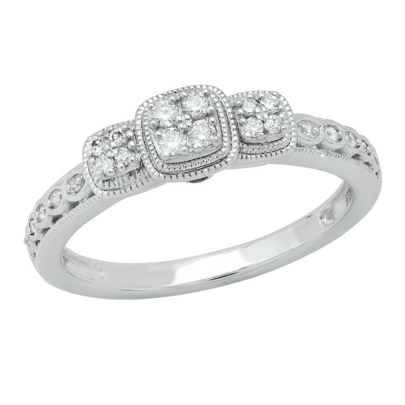 Dazzlingrock Collection Round Amethyst & White Diamond Cluster Ring for Women (0.14 ctw, Color I-J, Clarity I2-I3) in 10K White Gold, Size 4.5