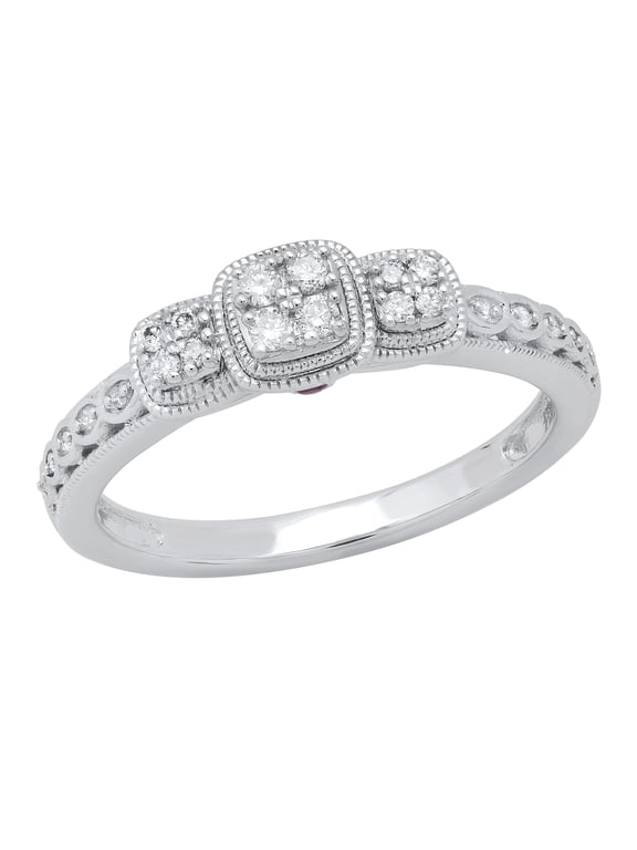 Collection Round Amethyst & White Diamond Cluster Ring for Women (0.14 ctw, Color I-J, Clarity I2-I3) in 925 Sterling Silver, Size 6
