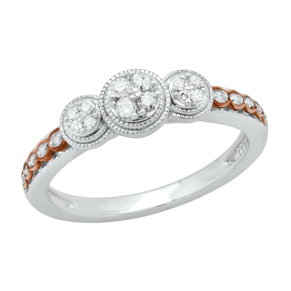 Dazzlingrock Collection Round Amethyst & White Diamond Three Cluster Milgrain Edge Engagement Ring for Women (0.14 ctw, Color I-J, Clarity I2-I3) in Rose Gold Plated Sterling Silver, Size 5.5