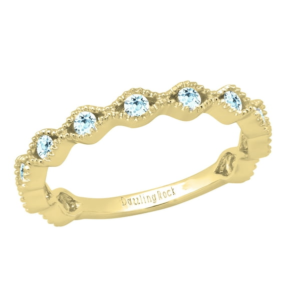Dazzlingrock Collection Round Aquamarine 11 Stone Stackable Wave Band Ring for Women (Color Blue, Clarity Moderately Included) in 14K Yellow Gold, Size 8.5