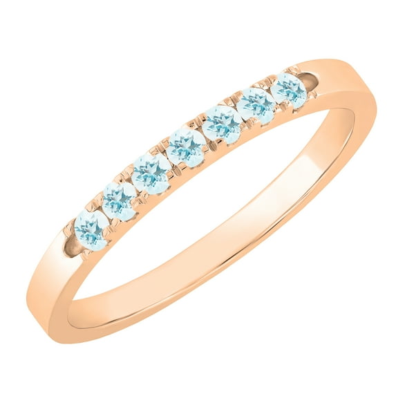 Dazzlingrock Collection Round Aquamarine 7 Stone Stackable Wedding Band for Women (Color Blue, Clarity Moderately Included) in 10K Rose Gold, Size 4.5