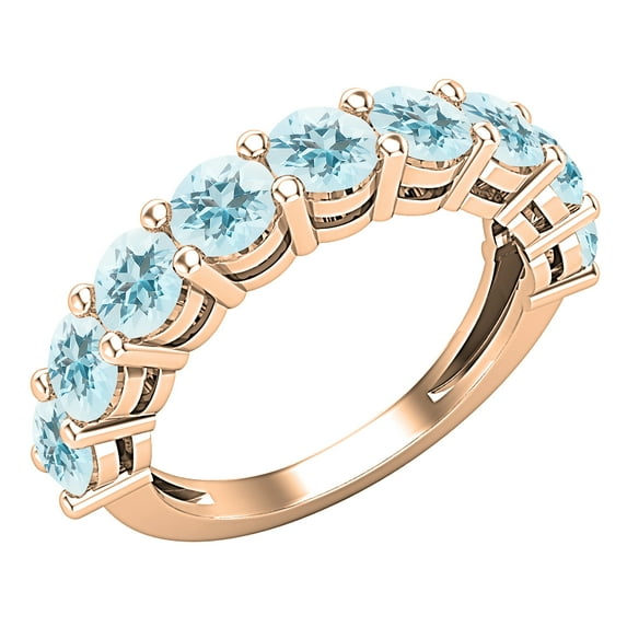 Dazzlingrock Collection Round Aquamarine Anniversary Wedding Band for Women in 14K Rose Gold, Size 8.5