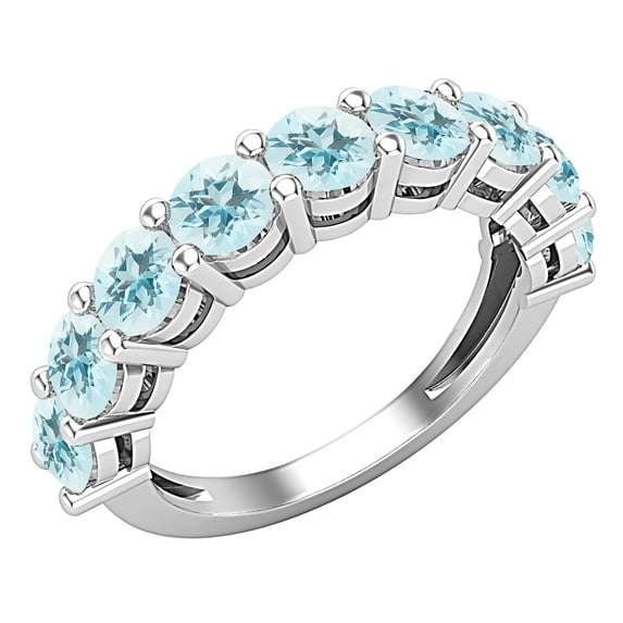 Dazzlingrock Collection Round Aquamarine Anniversary Wedding Band for Women in 14K White Gold, Size 4.5
