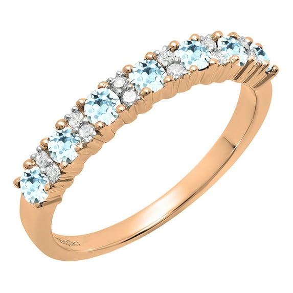 Dazzlingrock Collection Round Aquamarine & White Diamond Bridal Anniversary Wedding Band for Women (0.12 ctw, Color I-J, Clarity I1-I2) in 14K Rose Gold, Size 8