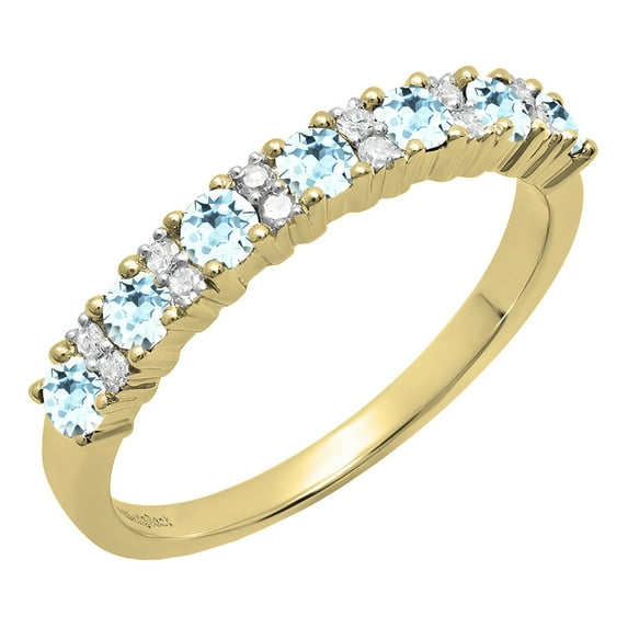 Dazzlingrock Collection Round Aquamarine & White Diamond Bridal Anniversary Wedding Band for Women (0.12 ctw, Color I-J, Clarity I1-I2) in 14K Yellow Gold, Size 9.5