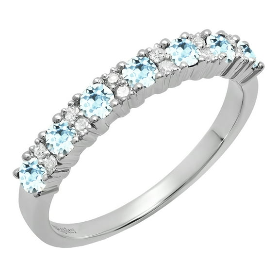 Dazzlingrock Collection Round Aquamarine & White Diamond Bridal Anniversary Wedding Band for Women (0.12 ctw, Color I-J, Clarity I1-I2) in 18K White Gold, Size 7