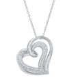 thumbnail image 1 of Dazzlingrock Collection Round & Baguette White Diamond Dual Tilted Heart Pendant with 18 Inch Gold Chain for Women (0.50 ctw, Color I-J, Clarity I2-I3) in 10K White Gold, 1 of 3