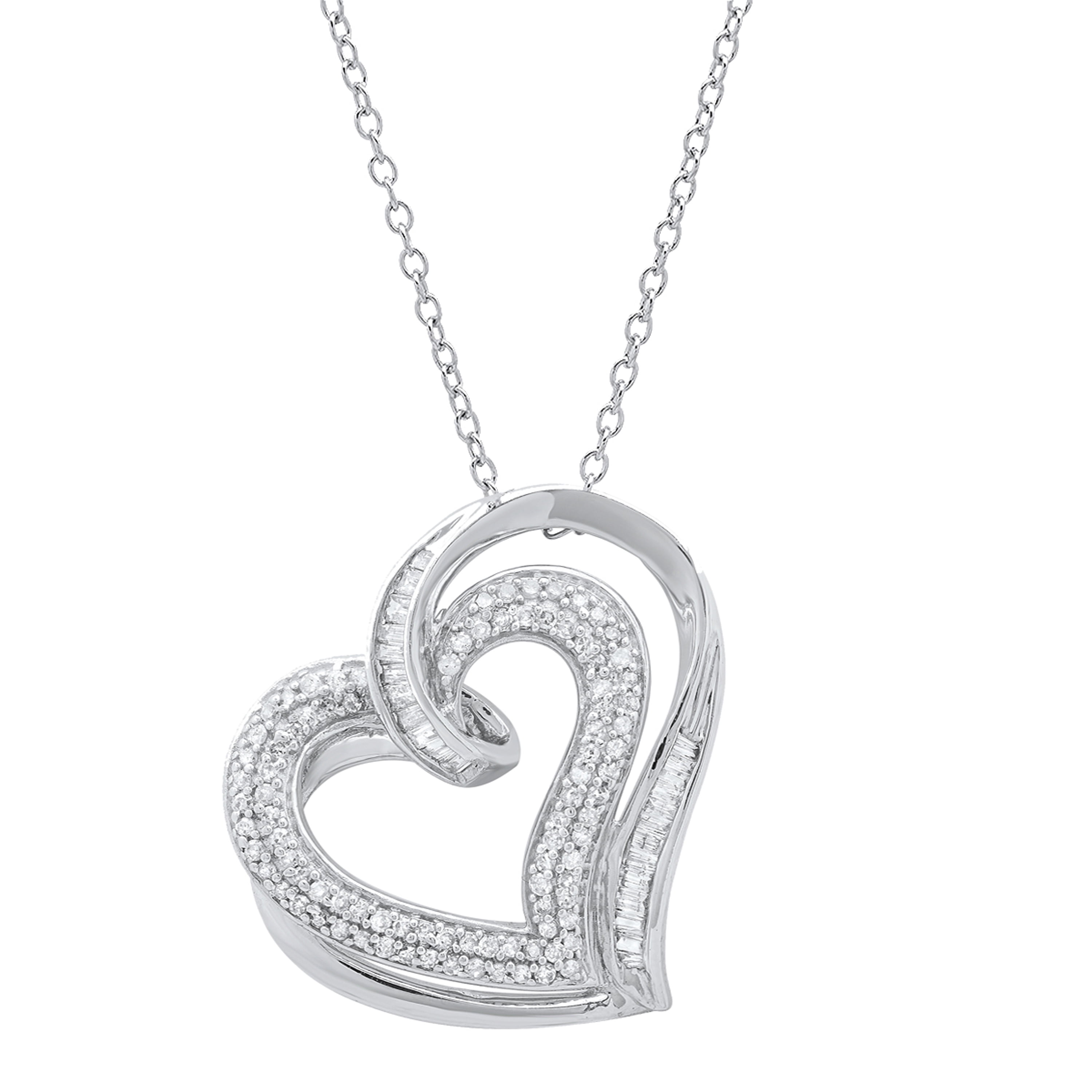 Dazzlingrock Collection 0.50 Carat Diamond Swirl Flower Pendant - Sterling Silver With 18" Chain (1/2 CT Round & Baguette) - View #9
