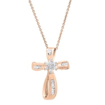 Dazzlingrock Collection Round & Baguette White Diamond Looping Flower Cross Pendant for Women with 18 Inch Gold Chain (0.25 ctw, Color I-J, Clarity I2-I3) in 10K Rose Gold
