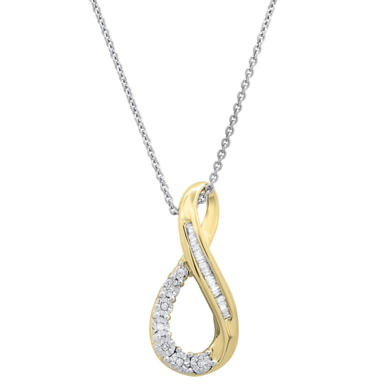 Dazzlingrock Collection Round & Baguette White Diamond Twisted Infinity Pendant with 18 Inch Silver Chain for Women (0.13 ctw, Color I-J, Clarity I1-I2) in 18K Yellow Gold