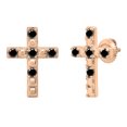 thumbnail image 1 of Dazzlingrock Collection Round Black Diamond 5 Stone Religious Cross Screwback Stud Earrings for Women (0.53 ctw, Color Black, Clarity Opaque) in 10K Rose Gold, 1 of 4