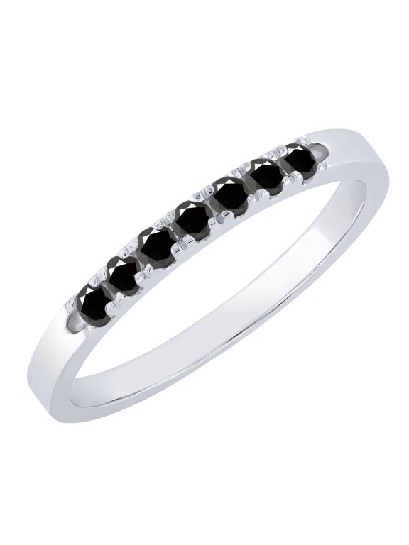 Collection Round Black Diamond 7 Stone Stackable Wedding Band for Women (0.26 ctw, Color Black, Clarity Opaque) in 14K White Gold, Size 6.5