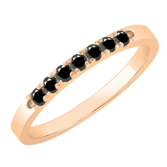 Dazzlingrock Collection Round Black Diamond 7 Stone Stackable Wedding Band for Women (0.26 ctw, Color Black, Clarity Opaque) in 10K Rose Gold, Size 6