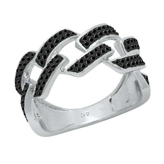 Dazzlingrock Collection Round Black Diamond Out Bling Cuban Link Band Ring for Women (0.42 ctw, Color Black, Clarity Opaque) in 925 Sterling Silver, Size 8.5