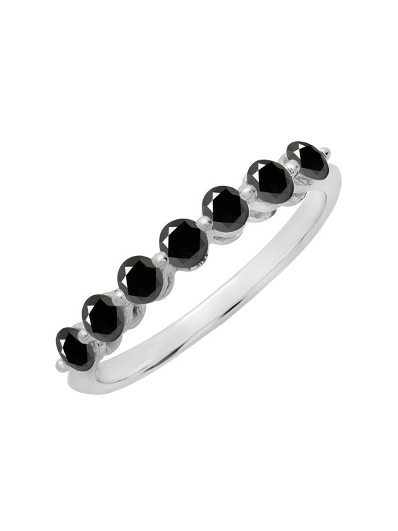 Collection Round Black Diamond Bridal 7 Stones Stackable Wedding Band for Women (0.50 ctw, Color Black, Clarity Opaque) in 14K White Gold, Size 7