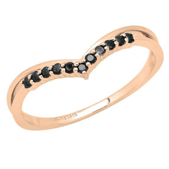 Dazzlingrock Collection Round Black Diamond Chevron Wedding Band for Women (0.15 ctw, Color Black, Clarity Opaque) in 10K Rose Gold, Size 5.5