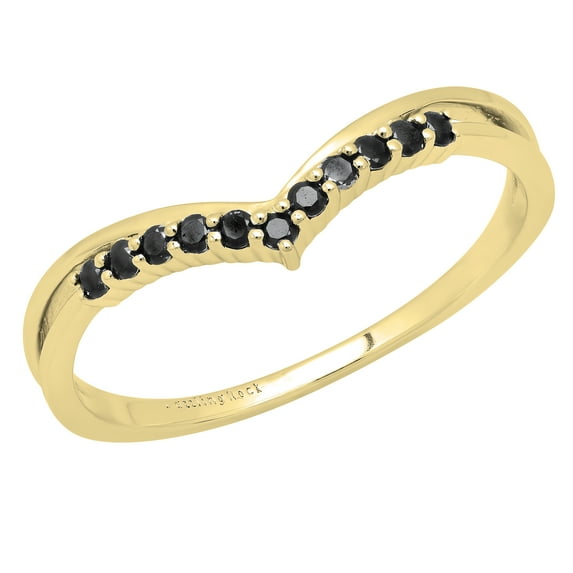 Dazzlingrock Collection Round Black Diamond Chevron Wedding Band for Women (0.15 ctw, Color Black, Clarity Opaque) in 14K Yellow Gold, Size 7.5