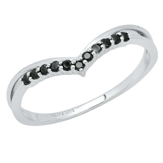 Dazzlingrock Collection Round Black Diamond Chevron Wedding Band for Women (0.15 ctw, Color Black, Clarity Opaque) in 925 Sterling Silver, Size 7