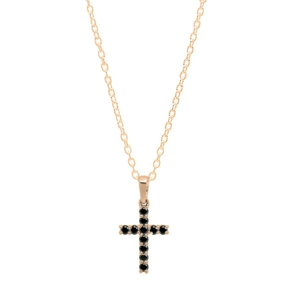 Dazzlingrock Collection Round Black Diamond Divine Cross of Jesus Pendant for Women with 18 Inch Gold Chain (0.15 ctw, Color Black, Clarity Opaque) in 18K Rose Gold
