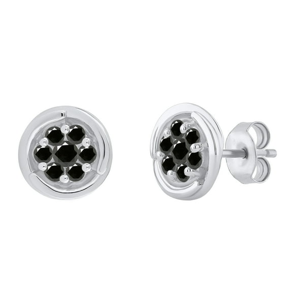 Dazzlingrock Collection Round Black Diamond Floral Style Pushback Stud Earrings for Women (0.50 ctw, Color Black, Clarity Opaque) in 14K White Gold
