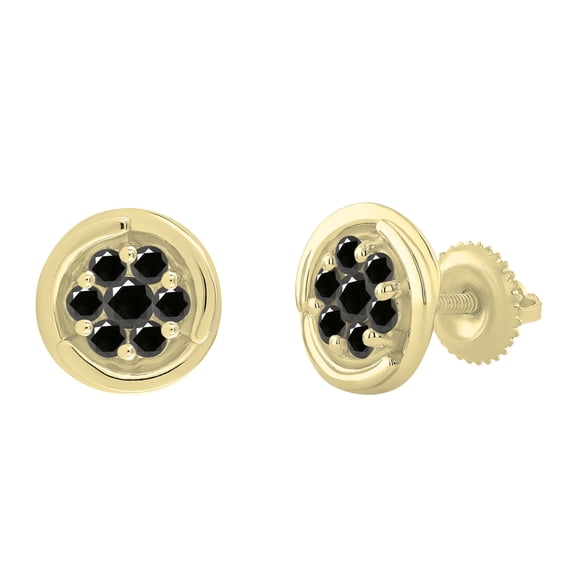 Dazzlingrock Collection Round Black Diamond Floral Style Screwback Stud Earrings for Women (0.50 ctw, Color Black, Clarity Opaque) in 18K Yellow Gold
