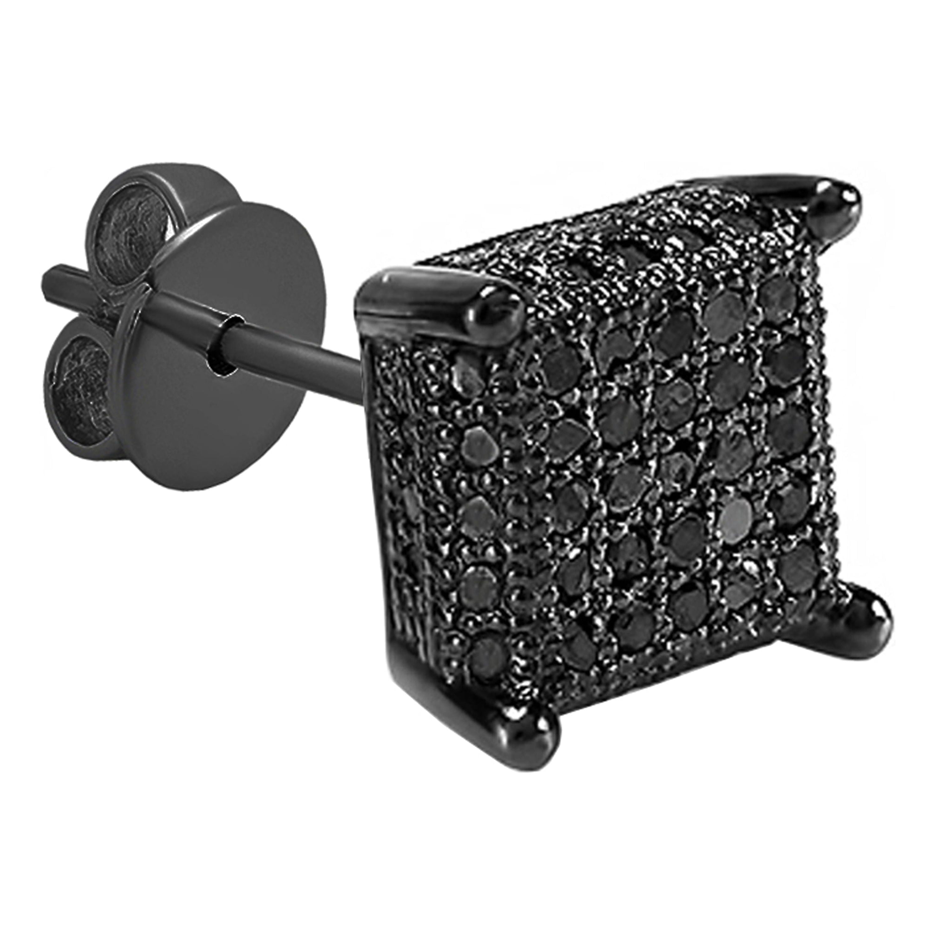 Dazzlingrock Collection Round Black Diamond Ice Cube Hip Hop Pushback Stud Earring for Men (1Pc Only, 0.25 ctw, Color Black, Clarity Opaque) in Black Plated Sterling Silver