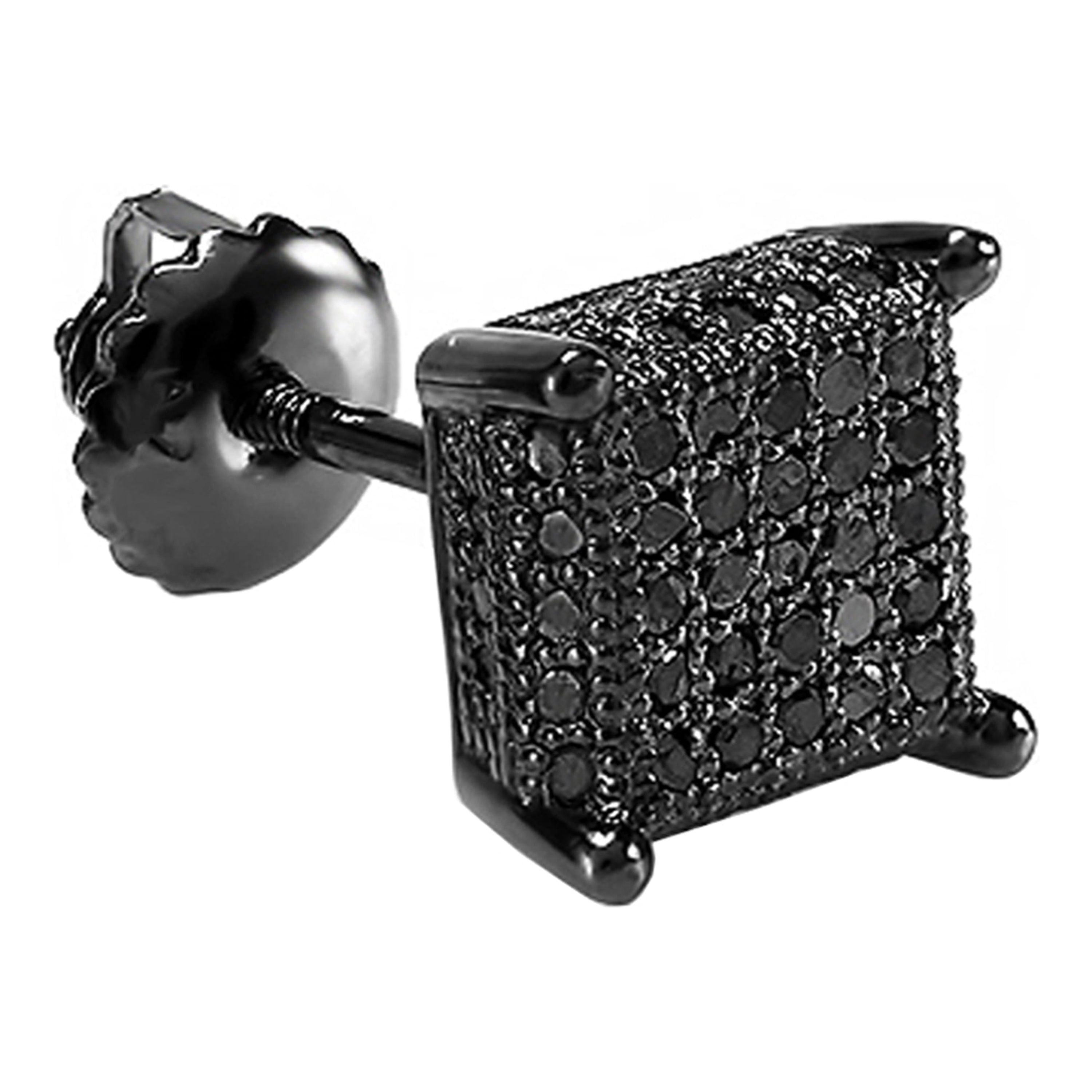 Dazzlingrock Collection Round Black Diamond Ice Cube Hip Hop Screwback Stud Earring for Men (1Pc Only, 0.25 ctw, Color Black, Clarity Opaque) in Black Plated 10K White Gold