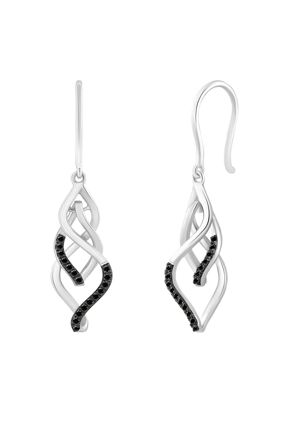 Collection Round Black Diamond Infinity Knot Twist French-Wire Dangle Drop Earrings for Women (0.20 ctw, Color Black, Clarity Opaque) in 925 Sterling Silver
