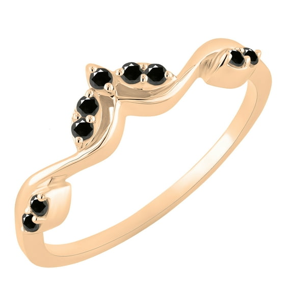 Dazzlingrock Collection Round Black Diamond Leaf Design Curved Fashion Wedding Band for Women (0.13 ctw, Color Black, Clarity Opaque) in 14K Rose Gold, Size 7.5