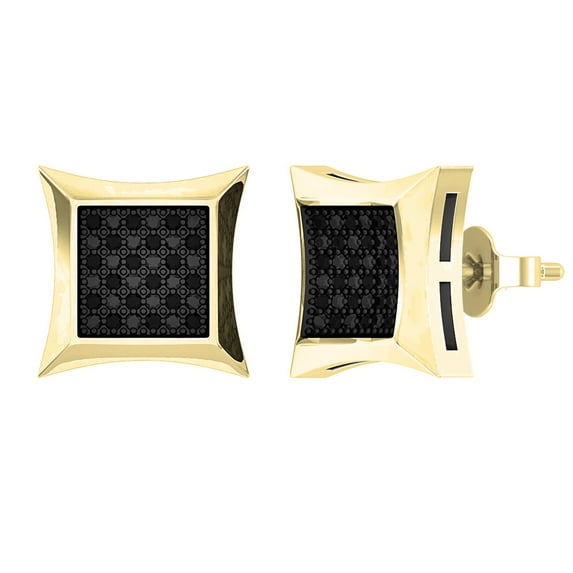 Dazzlingrock Collection Round Black Diamond Mens Hip Hop Iced Stud Earrings (0.15 ctw, Color Black, Clarity Opaque), 10K Yellow Gold
