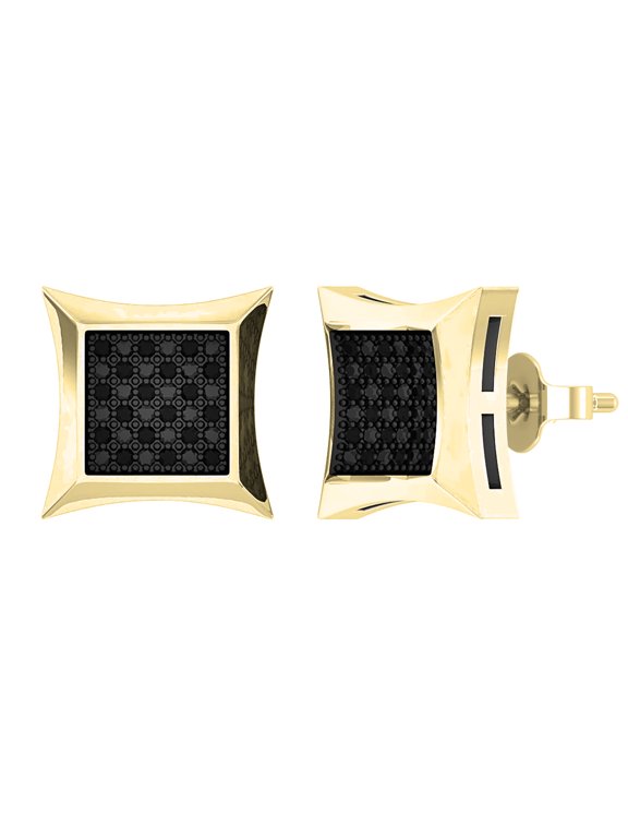 Collection Round Black Diamond Mens Hip Hop Iced Stud Earrings (0.15 ctw, Color Black, Clarity Opaque), 14K Yellow Gold