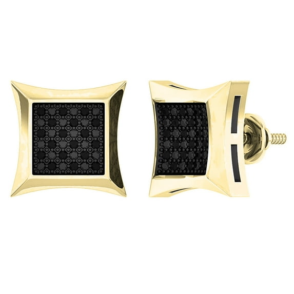Dazzlingrock Collection Round Black Diamond Mens Hip Hop Iced Stud Earrings(0.15 ctw, Color Black, Clarity Opaque), 14K Yellow Gold