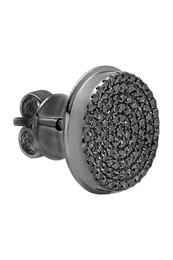 Collection Round Black Diamond Micro Pave Hip Hop Pushback Stud Earring for Men (1Pc Only, 0.20 ctw, Color Black, Clarity Opaque) in Black Plated Sterling Silver