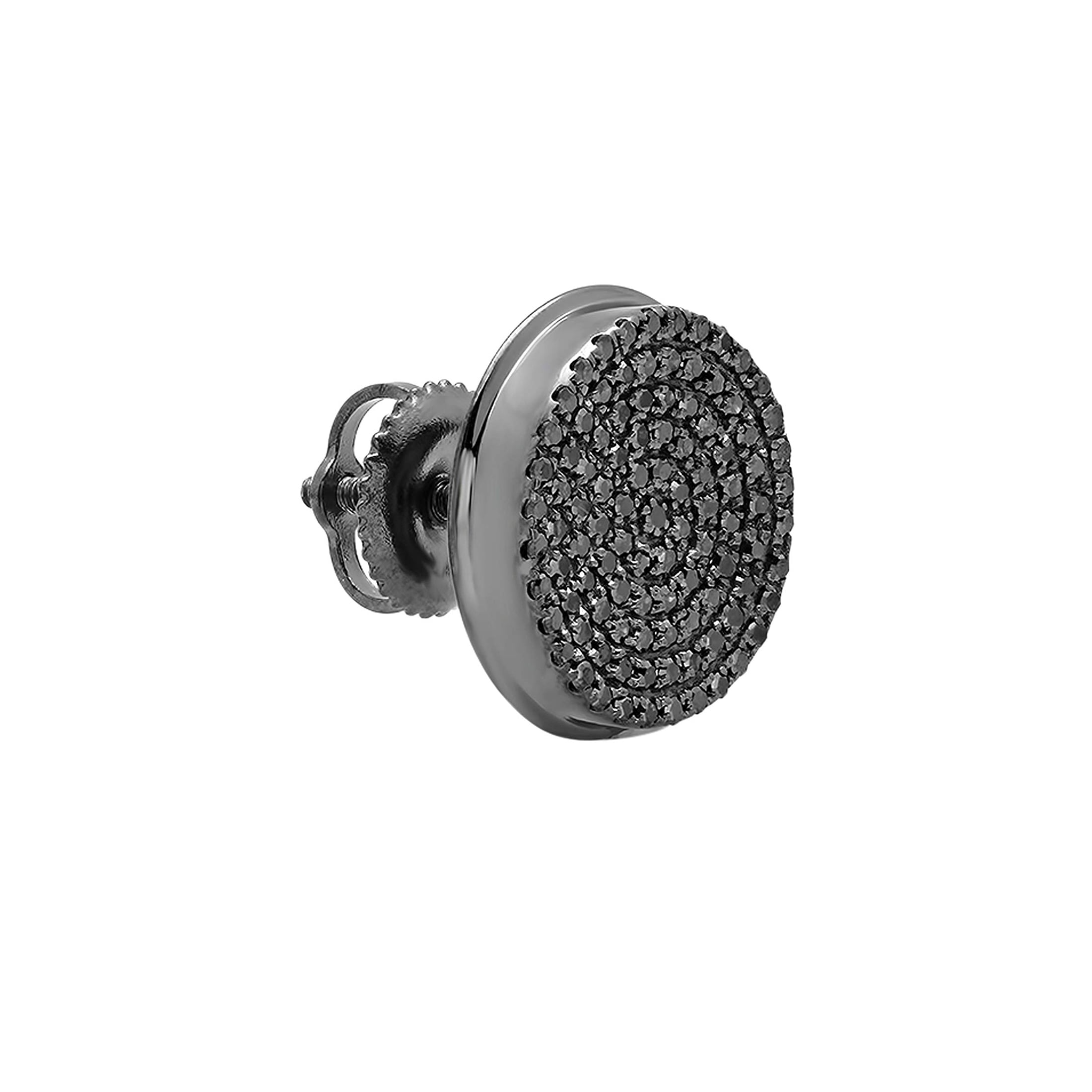 Dazzlingrock Collection Round Black Diamond Micro Pave Hip Hop Screwback Stud Earring for Men (1Pc Only, 0.20 ctw, Color Black, Clarity Opaque) in Black Plated Sterling Silver