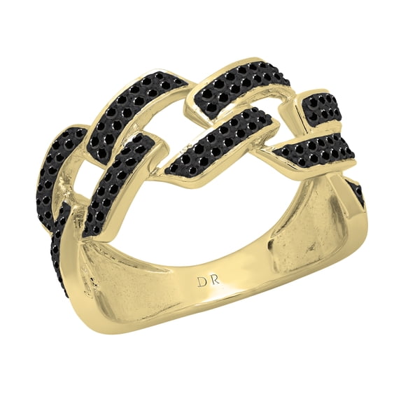 Dazzlingrock Collection Round Black Diamond Out Bling Cuban Link Band Ring for Women (0.42 ctw, Color Black, Clarity Opaque) in 10K Yellow Gold, Size 5.5