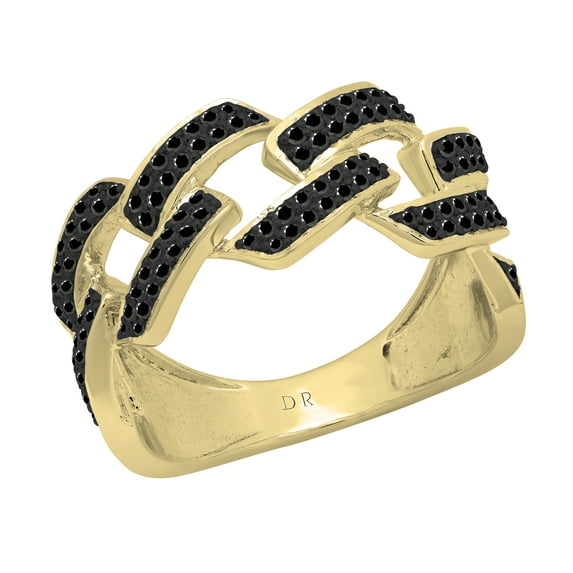 Dazzlingrock Collection Round Black Diamond Out Bling Cuban Link Band Ring for Women (0.42 ctw, Color Black, Clarity Opaque) in 14K Yellow Gold, Size 4