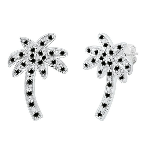 Dazzlingrock Collection Round Black Diamond Palm Tree Pushback Stud Earrings for Women (0.30 ctw, Color Black, Clarity Opaque) in 925 Sterling Silver