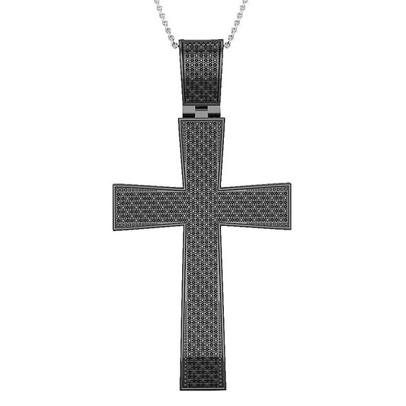 Dazzlingrock Collection Round Black Diamond Religious Cross Pendant for Men with 18 Inch Silver Chain (1.20 ctw, Color Black, Clarity Opaque) in Black Plated 14K White Gold