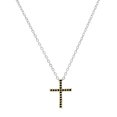 thumbnail image 1 of Dazzlingrock Collection Round Black Diamond Simple Religious Cross Pendant for Women with 18 Inch Silver Chain (0.11 ctw, Color Black, Clarity Opaque) in 14K Yellow Gold, 1 of 1