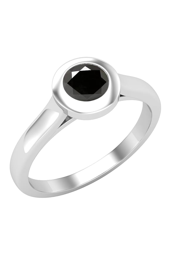 Collection Round Black Diamond Solitaire Engagement Ring for Women (0.50 ctw, Color Black, Clarity Opaque) in 10K White Gold, Size 5