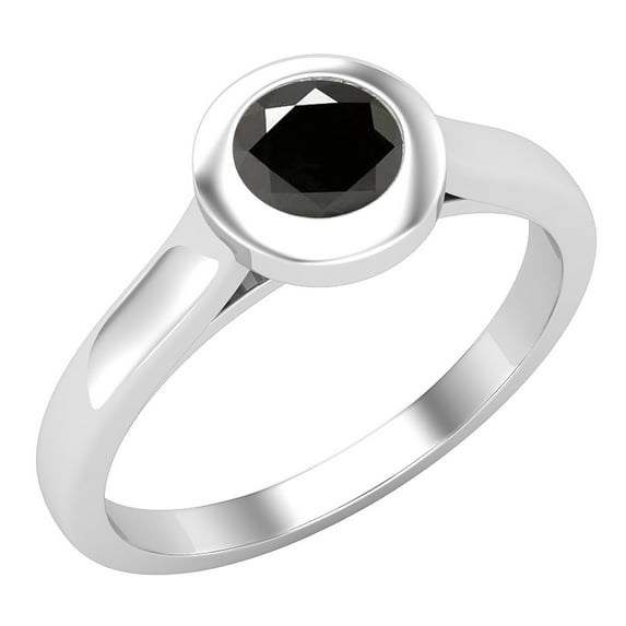 Dazzlingrock Collection Round Black Diamond Solitaire Engagement Ring for Women (0.50 ctw, Color Black, Clarity Opaque) in 10K White Gold, Size 8
