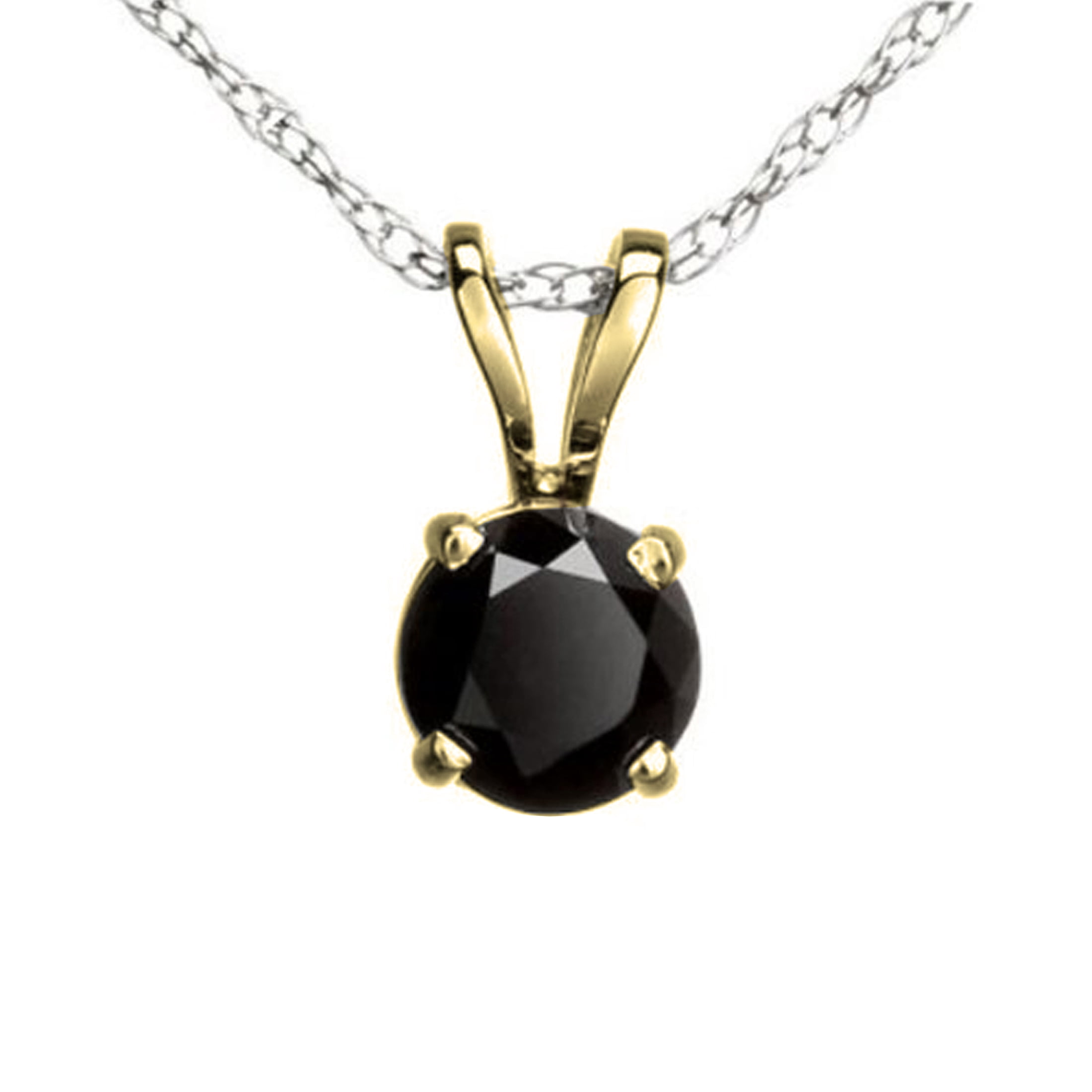 Dazzlingrock Collection Round Black Diamond Solitaire Pendant for Women with 18 Inch Silver Chain (0.25 ctw, Color Black, Clarity Opaque) in 10K Yellow Gold