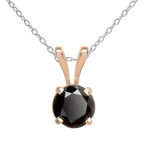 Dazzlingrock Collection Round Black Diamond Solitaire Style Pendant for Women with 18 Inch Silver Chain (0.75 ctw, Color Black, Clarity Opaque) in 10K Rose Gold