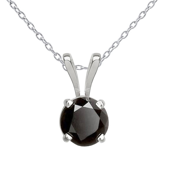 Dazzlingrock Collection Round Black Diamond Solitaire Style Pendant for Women with 18 Inch Silver Chain (3.00 ctw, Color Black, Clarity Opaque) in 10K White Gold